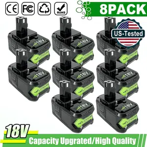 8 Pack 18V 8.0Ah P108 Lithium Battery for Ryobi 18V One+ System Tools P108 P107 P122 P105 P102 - Bulk Value Pack for Contractors & DIYers