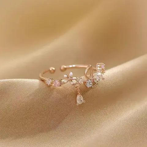 Elegant Rhinestone Inlaid Butterfly Design Cuff Ring As Valentine's Gift, Fashion All-match Accessories for Women & Girls, Matching Jewelry for Girlfriend, Elegant Fashion Rings