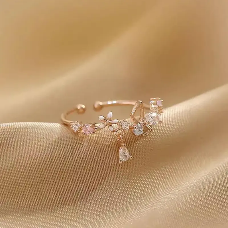 Elegant Rhinestone Inlaid Butterfly Design Cuff Ring As Valentine's Gift, Fashion All-match Accessories for Women & Girls, Matching Jewelry for Girlfriend, Elegant Fashion Rings