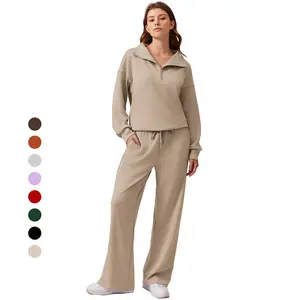 Women's Two-Piece Sports Set Long-Sleeved Half-Zip Cardigan Sweatshirt Sports Pants Comfortable Wear Multiple Colors Sizes The product is relatively thin Runs large
