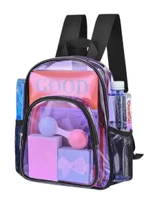 Clear Backpack Stadium Approved 12x6x12 Transparent Daypack for Events Quick Security Checks Mesh Splicing Semi Transparent Stylish Purse Water Resistant Bookbag Waterproof Bookbag