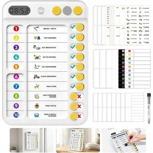 Chore Chart for  with Visual Timer,  Tools Visual Schedule Planning Board with Slider, 20 Personalizable Cards and  Marker, Morning/Bedtime/Daily Routine Chart Checklist - White