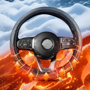 Heated Steering Wheel Cover Luxury Steering Wheel Heater, 12V Quick Hand Warmer, 14.5-15inch (Faux Leather PU) (Jade Black)