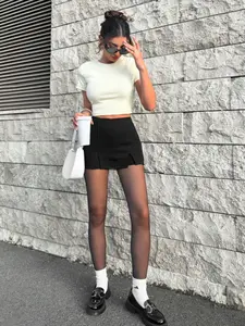 Summer Skirt Women Side Slit Hem, Casual Style, Sexy Split Mini Regular Fit High Waist Plain Dress, Spring Summer Daily Wear