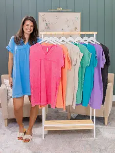 Zenana Washed Double Gauze Raw Edge V-Neck Dress | S - XL