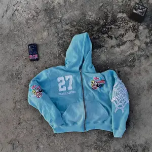 Casual Zipper Sweatshirt American Style Trendy Letter Embroidery Print Sweatshirt Cardigan Hoodie