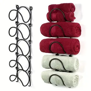 6pcs(Include 2pcs Wall Mounted Shelf +4pcs Hooks ) Black Towel Rack, Wall Mounted Shelf + Hooks, Space Saving, Easy to Install, Bathroom, Kitchen, Living Room And Other Decoration, Towel Racks