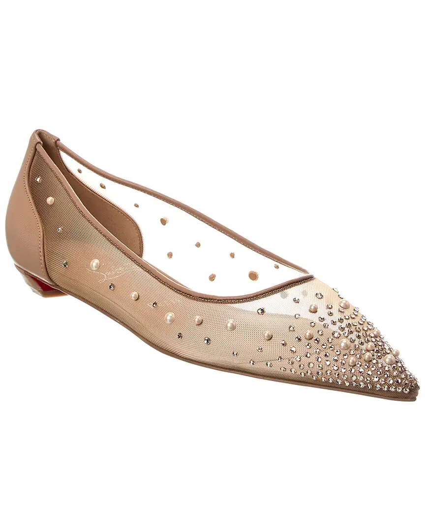 Christian Louboutin Miss Z Degrastrassina Perla Mesh & Leather Flat