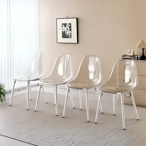 Clear Dining Chairs Set of 4, Modern Kitchen Chairs with Transparent Seat, Acrylic Accent Side Chairs with Metal Legs for Dining Room, Kitchen, Living Room with Silver