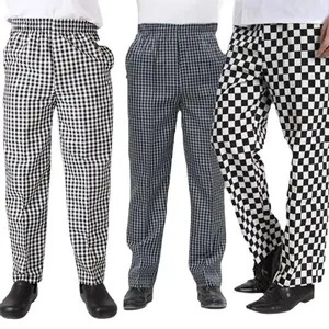 Casual Chef Pants Plaid Elastic Kitchen Workwear Men Women Chef Trousers Comfortable Fit Culottes Work Uniforms AE Stock