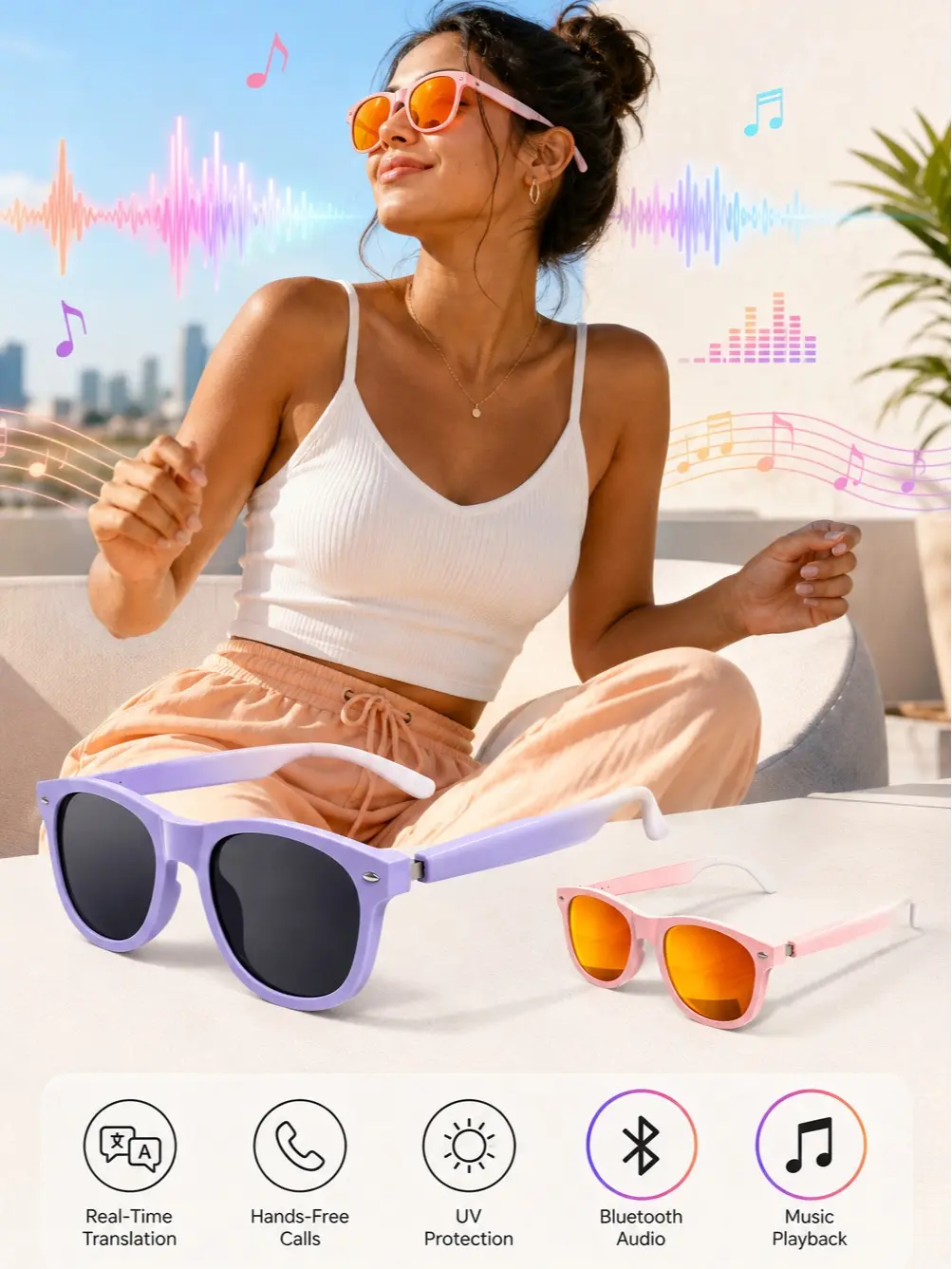 Seenda YJ005 Wearable Smart Glasses - Digital, Intelligent, Phone Connected Bluetooth Wireless Audio Sunglasses with 144-Language AI Interpretation, Remote Calling, Music Playback, UV Protection, 34g Lightweight for Travelers, Outdoors, Digital Smart Glas