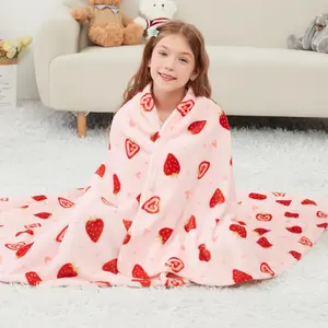 Kids Throw Blanket, Pink Strawberry for Toddler, Soft Warm Lightweight Plush Throw Blanket Fleece Blanket for Sofa Chair Couch Bed for Kids, 50" x 60"