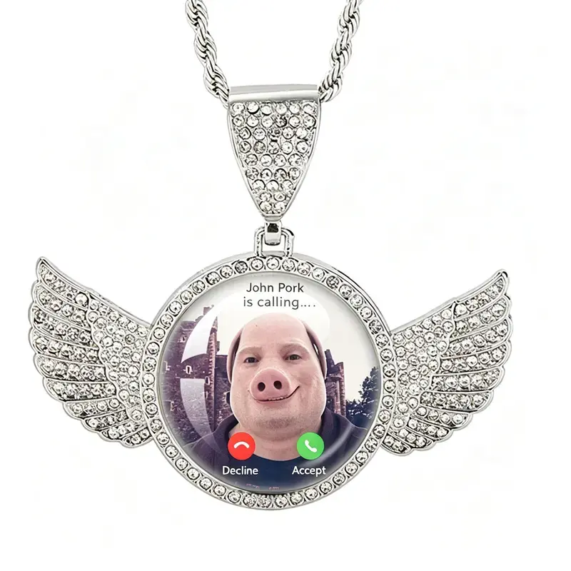 Custom Photo Necklace Iced Out CZ Solid Pendant for Men Women, Personalized DIY Hip Hop Chain, Love Memory Couple Jewelry, Custom Picture Hip Hop Jewelry Gift