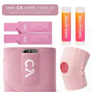 CHICK-ACTIVE Fitness Set Pink - Waist Trimmer+Workout Gel+Knee Brace+Wrist Wraps