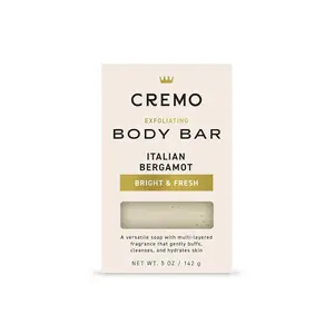 Cremo Exfoliating Body Bar for Men, Italian Bergamot Scent, Multi-Layered Fragrance That Buffs, Cleanses and Hydrates Skin, 5oz