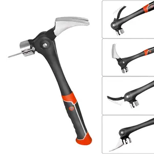 16oz Claw Hammer with Magnetic Nail Starter, Indexing Rip Claw, Carbon Steel Head, Shock-absorbing TPR Grip, Professional Hammer for Framing & DIY