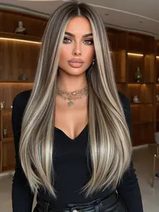 30 Inch Long Straight Ombre Blonde Wigs for Women, Gorgeous Fluffy Wigs without Bangs, Synthetic Lace Front Wigs for Party, Daily Use, Natural Looking Wig