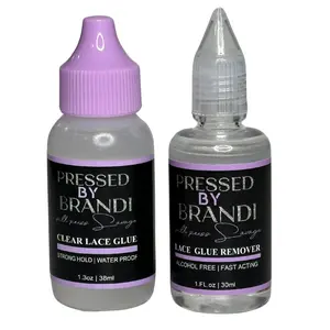 Pressed by Brandi Lace Glue and Remover Bundle (CLEAR), 1.3 oz. Lace Glue, 1oz. Lace Glue Remover, Best Lace Glue and Remover for Lace Wig (Clear)