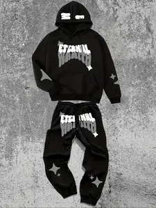 Wraith Graphic Tracksuit Hoodie & Jogger Set, Sweatsuit Set Outfit, Oversized Streetwear Aesthetic Y2K Trendy Casual Daily Outfit TikTok Fashion Comfortable Relaxed-Fit Urban Style Athleisure Wear Set