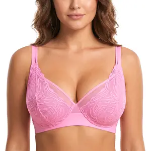 HSIA Serenata Floral Linear Plus Size Lace Sheer Mesh Full Coverage Adjustable Straps Unlined Underwire Bra