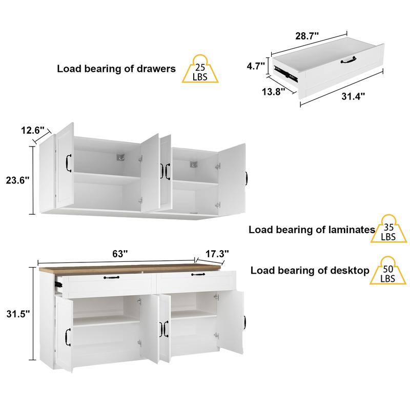 FUFU&GAGA 63" Wooden Garage Storage Cabinet Kitchen Sideboard Pantry