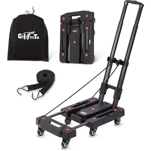 Folding hand truck dolly for moving500lb heavy duty luggage cart6 wheels collapsible dolly with 2 brakeextendable utility dolly platform cart with 3 bungee cordsblack portable moving cart