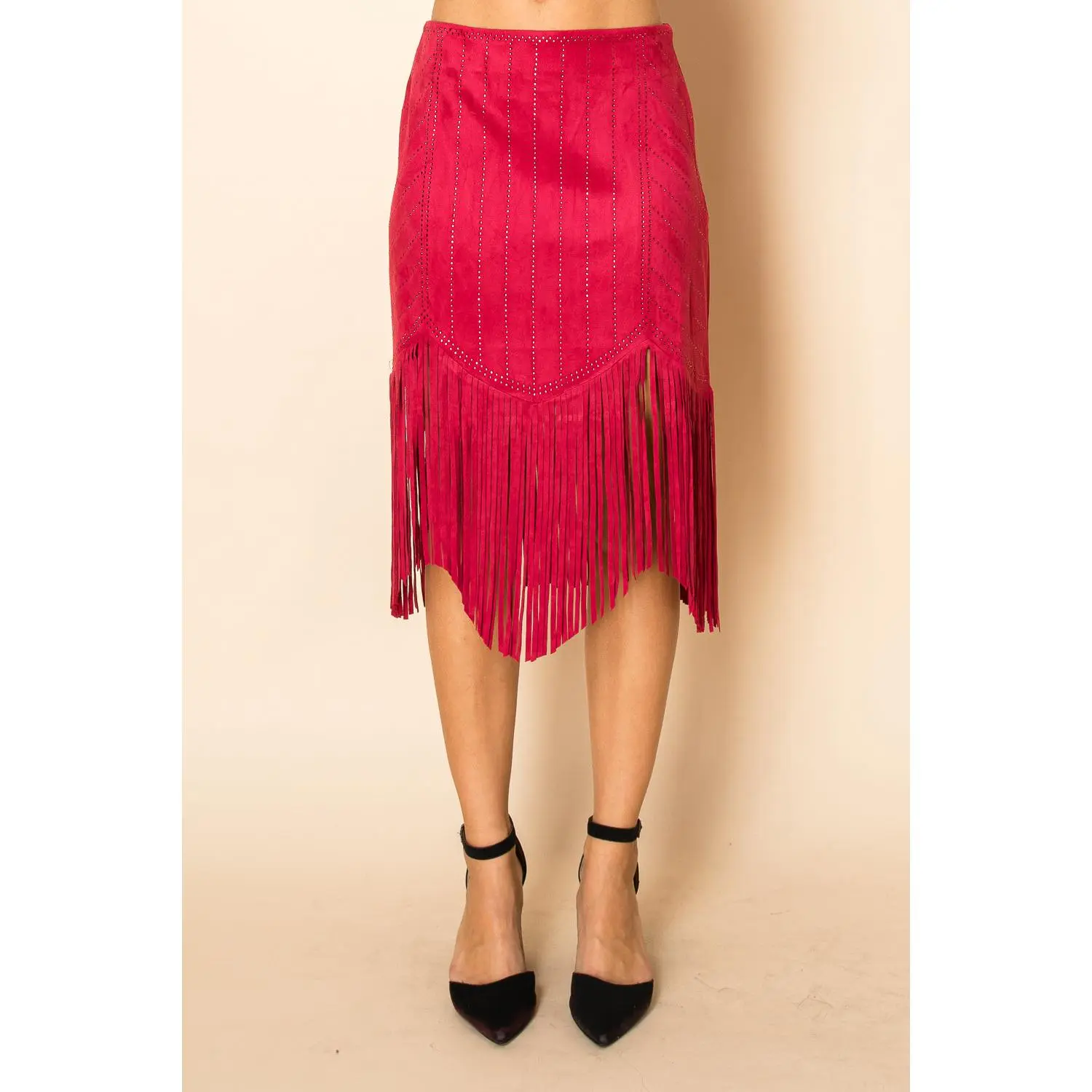 High-Waisted Suede Fringe Skirt