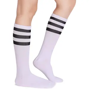 Classic Triple Stripes Soft Cotton On the Calf Retro White Tube Socks Fabric Fit