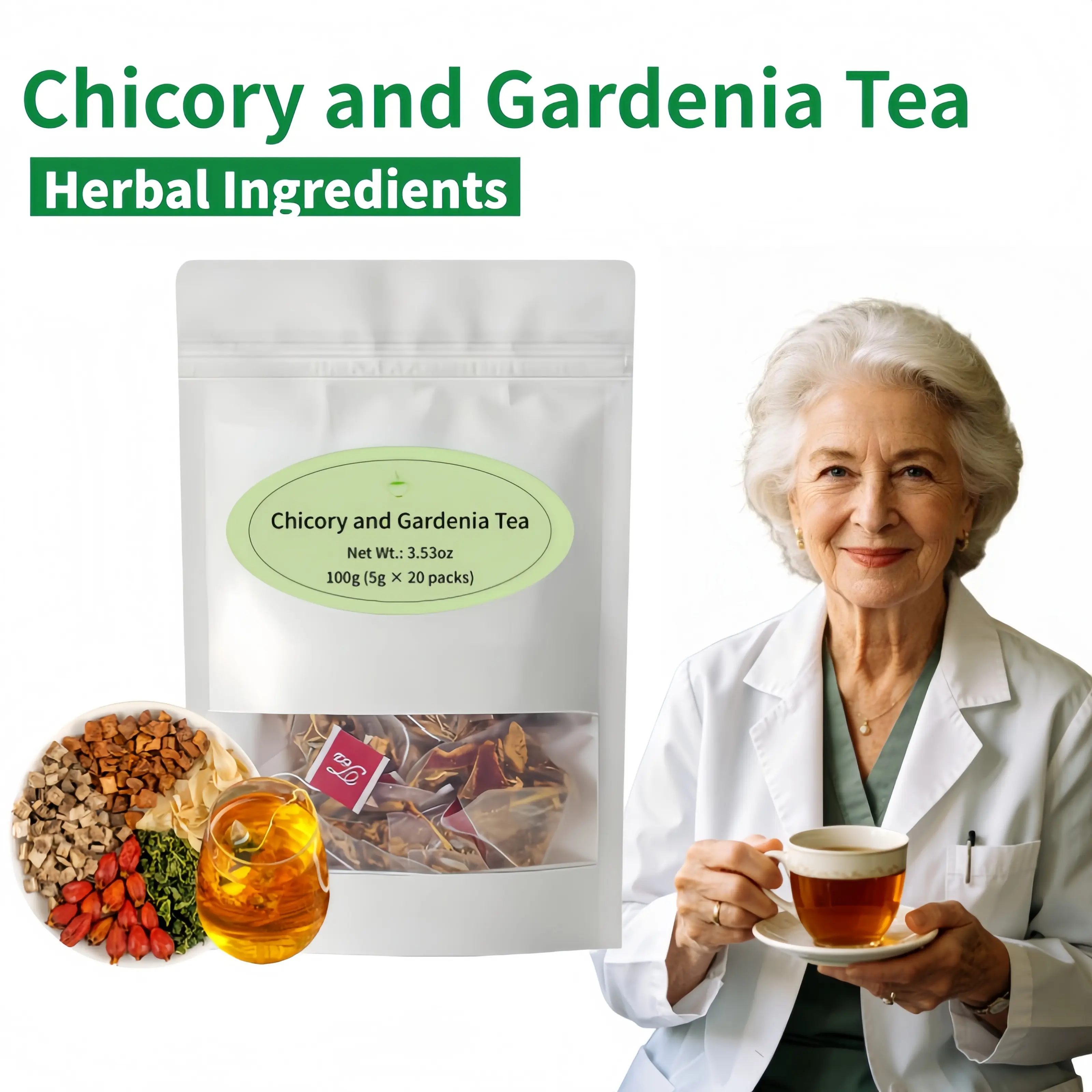 Nature Chicory and Gardenia Herbal Tea 20Bag, Liver and Kidney Detox Tea, Organic Herbal Ingredients with Chicory, Gardenia, Dandelion Root for Wellness 20 Tea Bags