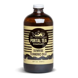 Portal Tea Sunrise Turmeric Chai Concentrate 32 oz - Non-Caffeinated Tea Blend with Ginger, Turmeric, Lemongrass, and More, Perfect for Relaxation