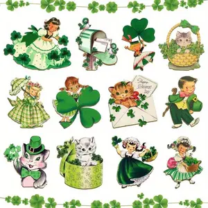24pcs Vintage St. Patrick's Day Decorative Pendant, Clover Wood Sign, Home Party Supplies, Festive Decoration, Perfect for Celebrations, Nature Ornaments, Patio Decoration