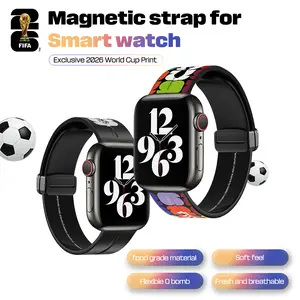 FIFA World Cup 2026 W01 Magnetic Smart Watch Band Soft Silicone Strap for Apple Watch Flexible Sports Wristband