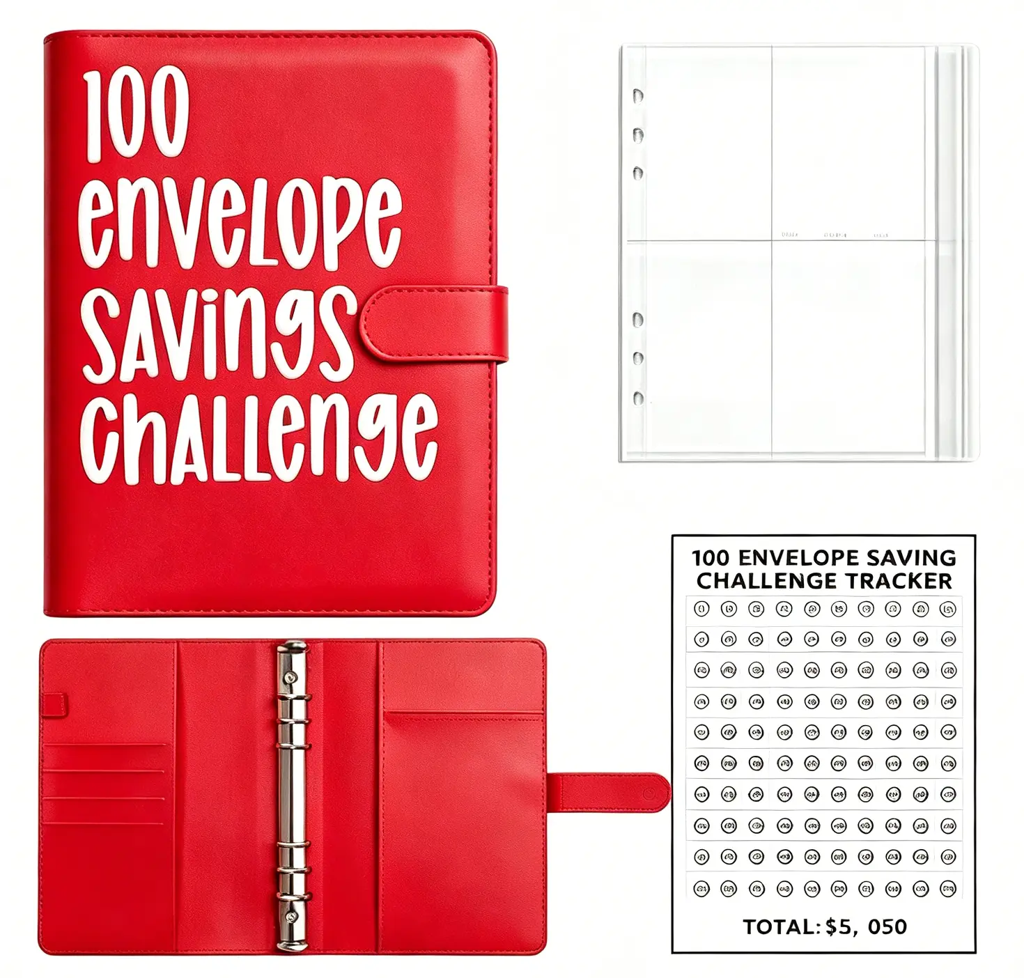100 Envelopes Money Saving Challenge, Savings Challenges Book with Envelopes & Challenge Tracker, Motivational Process to Save $5050, Money Saving Binder 100 Pocket Pre-numbered