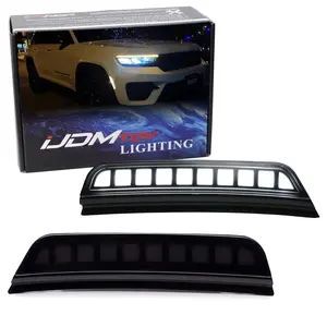 iJDMTOY Dark Smoked Lens White/Ice Blue Driving, Amber Sequential Blink Full LED Front Bumper Side Marker Light Kit For Jeep 2021-up Grand Cherokee