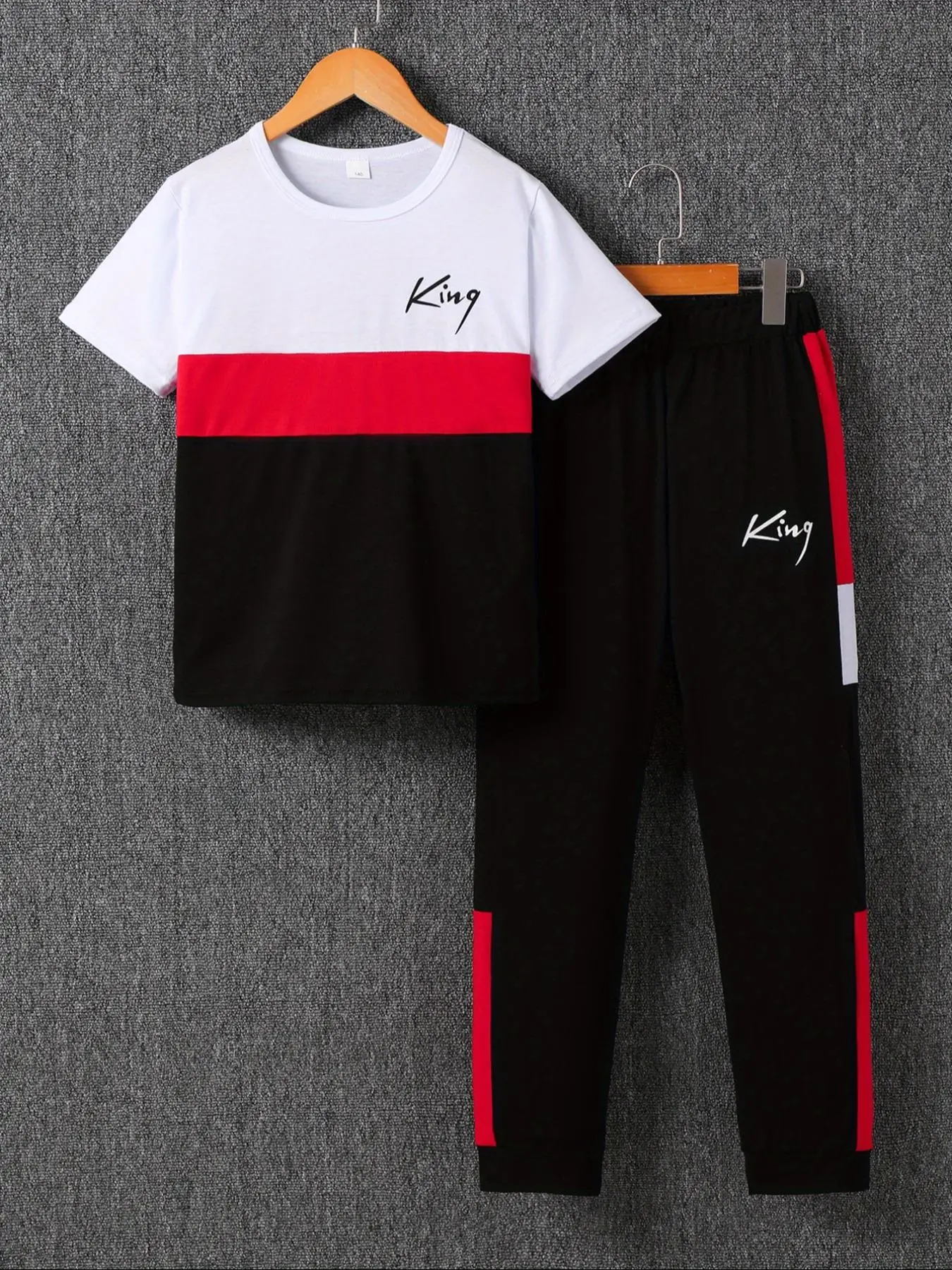 Two-piece Set Boy's Colorblock Letter Print Short Sleeve Tee & Pants Set, Casual Round Neck T-shirt & Trousers for Summer, Kids Clothes for Daily Wear