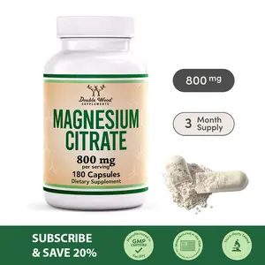 Double Wood Supplements Magnesium Citrate 800 mg per Serving 180 Capsules Healthy Gut Probiotics Dietary Healthcare Mineral