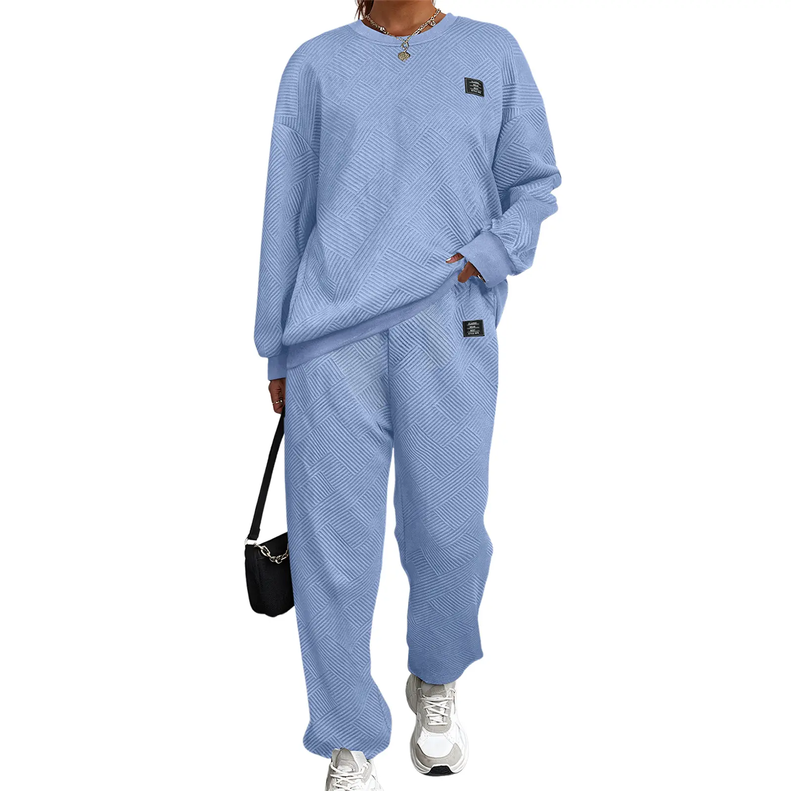 Aleumdr Women's Waffle Knit Pajama Set, Oversized 2 Piece Soft Lounge Outfit with Longsleeves for Casual Wear, Soft Lounge Sets, Casual Sleepwear Set