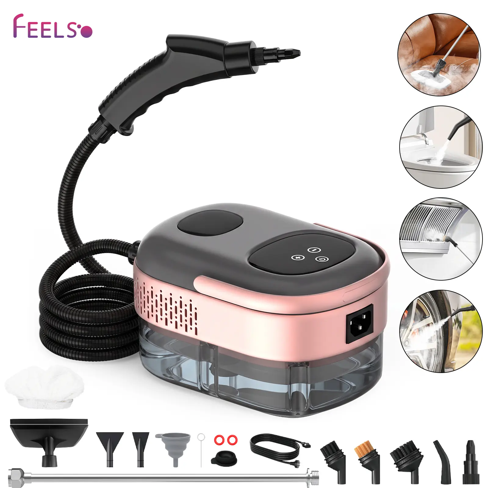 【Back To School】1500W High Temperature Steam Cleaner packs a 1400ml tank, 15s fast heat, and 6 steam levels, fights kitchen grease, car grime, pet stains, and living room dirt with 17-piece kit, no bleach