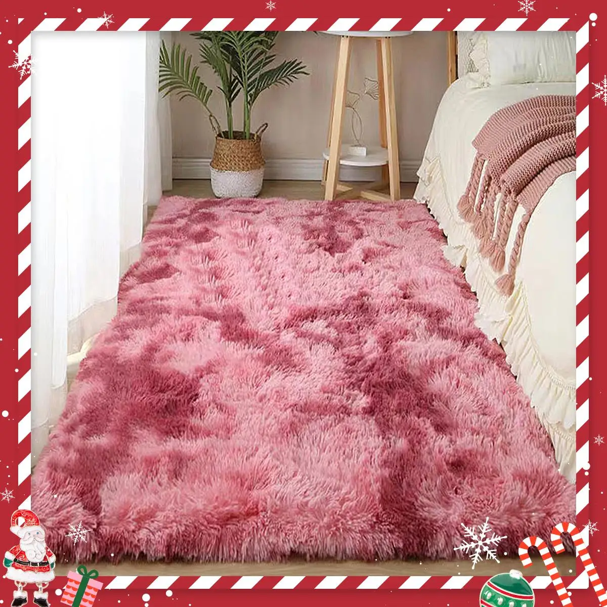Home Decor Soft Plush Area Carpet, 1 Count Shaggy Bedside Rug, Fluffy Non-slip Area Rug, Indoor Floor Mat, Decorative Rugs for Living Room Home Room D