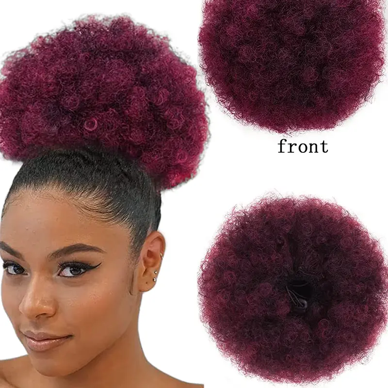 10 Inch Large Messy Bun African Puffy Ponytail Extension Drawstring Curly Short Ponytail Hair Piece Elastic Drawstring Loose Bun Heat Resistant Synthetic Fiber Hair Extension Synthetic Hair Extensions Synthetic Hairpieces