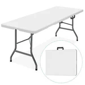 6FT Picnic Folding Plastic Portable Table,Heavy Duty Fold-in-Half Table, Indoor Outdoor Table for Camping, Party, Wedding,Picnic, with Lock, Handle - White