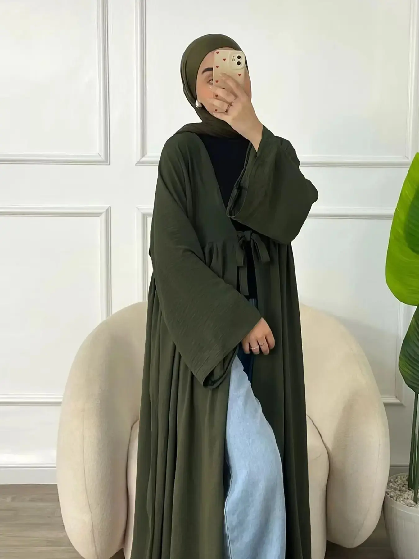 Muslim Women's Plain Long Sleeve Dress Fashionable Ladies Kaftan Robe, Elegant Modest Clothing for Daily Wear & Special Occasions