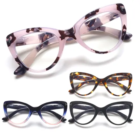 DEAAOK Cat Eye Reading Glasses for Women 4 Pack Blue Light Blocking Spring Hinge Fashion Computer Eye Glasses Mixed Color Daily Use