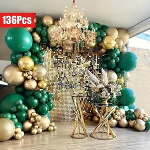 136pcs Christmas Party Balloon Wreath Decorations Green Metal Gold Balloon Set Christmas New Year Wedding Party Decorations