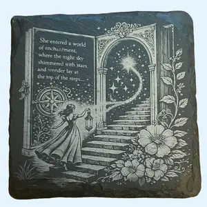 Fantasy Slate Coaster | Whimsical Bookish Decor | Enchanted Doorway & Starry Night Scene