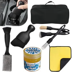 LMMAKE 7-Piece Car Interior Detailing Kit Non-Sticky Gel Ultra-Soft Detail Brush Boars Hair Brushes Dual-Head Vent Brush Towel Bag for Cars Trucks SUVs