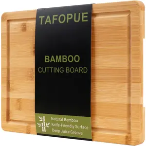 Bamboo Cutting Board Wood Chopping Board with Juice Groove and Handle 12×9 Inch Lightweight Kitchen Cutting Board for Fruit Vegetables Bread Cheese Snacks Meat BBQ and Serving