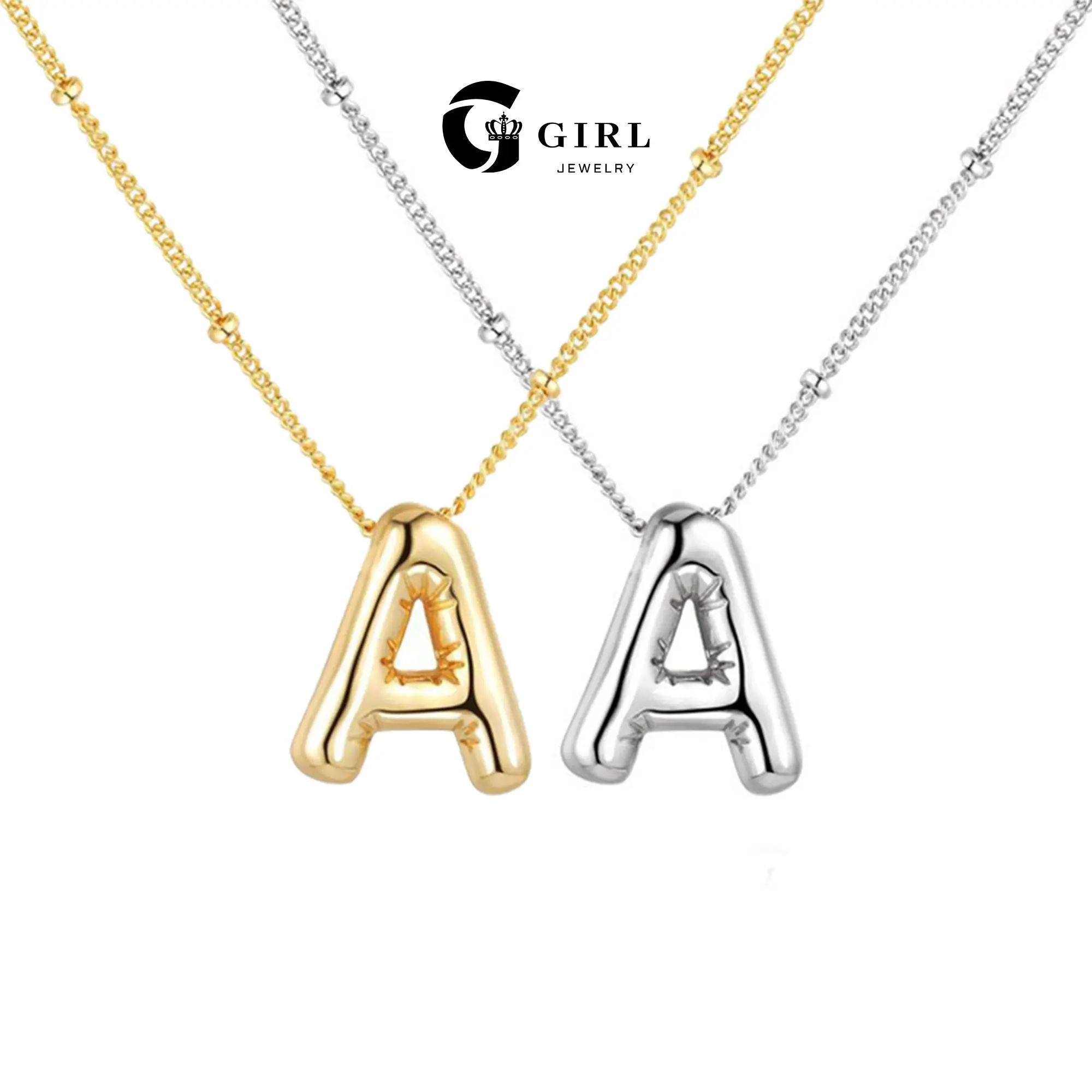 GGRIL Summer Charm Cute Golden/Silver-Colour Bubble Initial Letter Pendant Necklace  A-Z for Women and men,Dainty Initial Necklaces 26 Letters for Teens,Chunky Cute Name Neckiace Daily Decor Jewelry-Birthday/Annivesary Gift For Her
