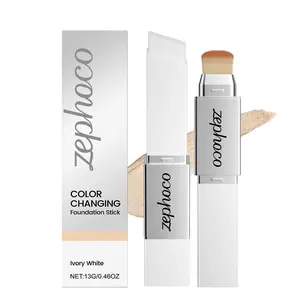 2-in-1 Color Changing Foundation Stick with Brush | Hydrating Color Adapting Face Makeup | Full Coverage Waterproof Long Lasting Lightweight Flawless Finish Base for All Skin Tones Ivory White Vegan Concealer