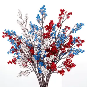Set of 6 – 4th of July Patriotic-Themed Artificial Red, White, and Blue Baby's Breath Bouquets, Faux Flowers—Perfect for Independence Day, Memorial Day, DIY Floral Arrangements for Parties, Artificial Flower Decor, Fake Floral Decor